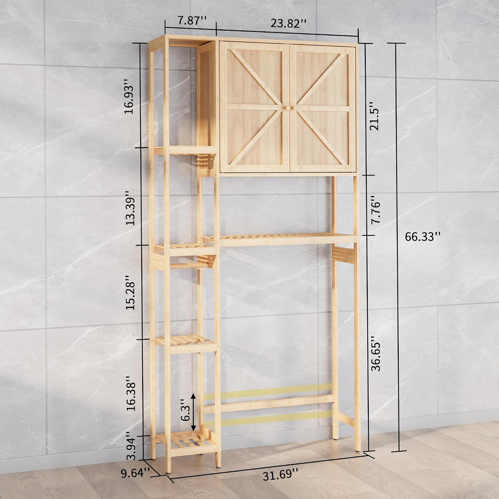 Over-the-Toilet Storage Cabinet with Shelves for Small Bathrooms, Natural