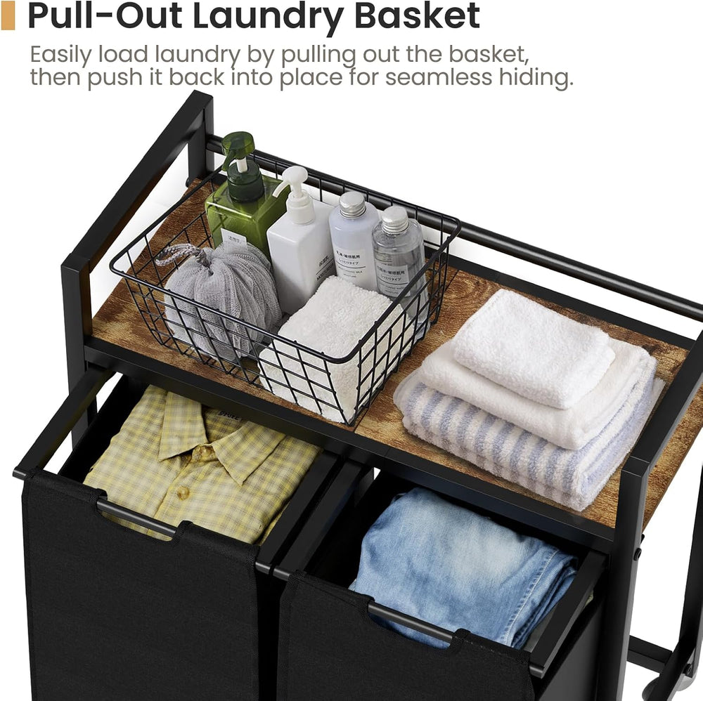 SwaaVee Laundry Sorter, Laundry Hamper with Wooden Top Shelf, 2×14.5Gal(110L)...