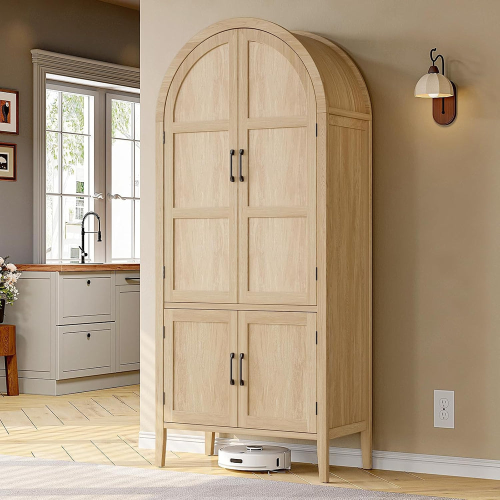 71" Tall 5-Tier Arched Cabinet, Arched Kitchen Pantry Cabinet Oak