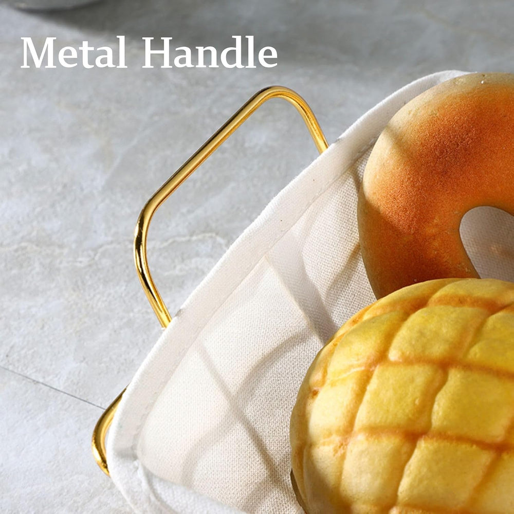 4 Pcs Metal Bread Serving Basket with Liner Cloth,Gold Baskets with Tongs for...