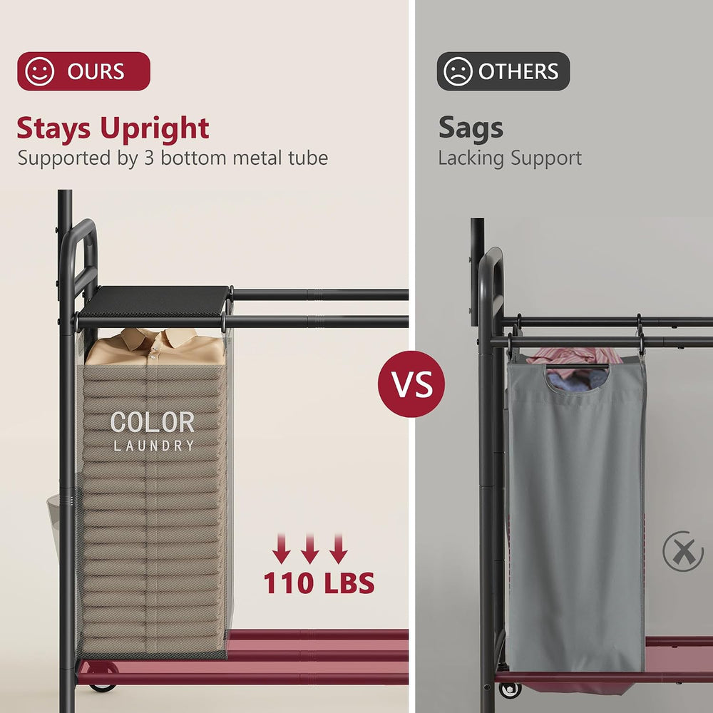 Tajsoon Laundry Sorter with Hanging Rod and Lid, 5 Section, 246L, 5 Colors