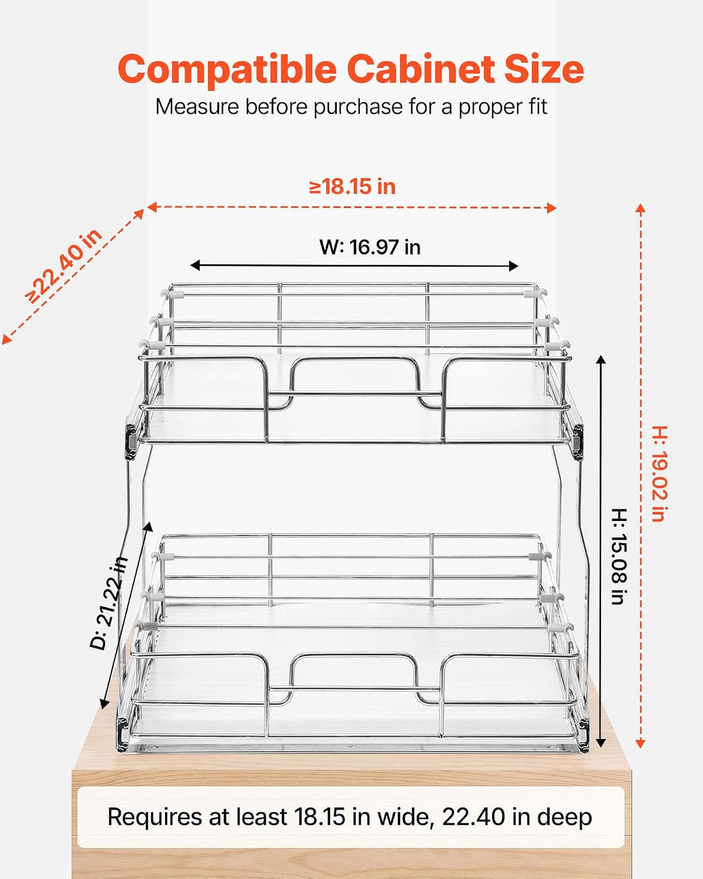 VEVOR 2 Tier Pull Out Cabinet Organizer 16.97"W x 21.22"D Slide Out...