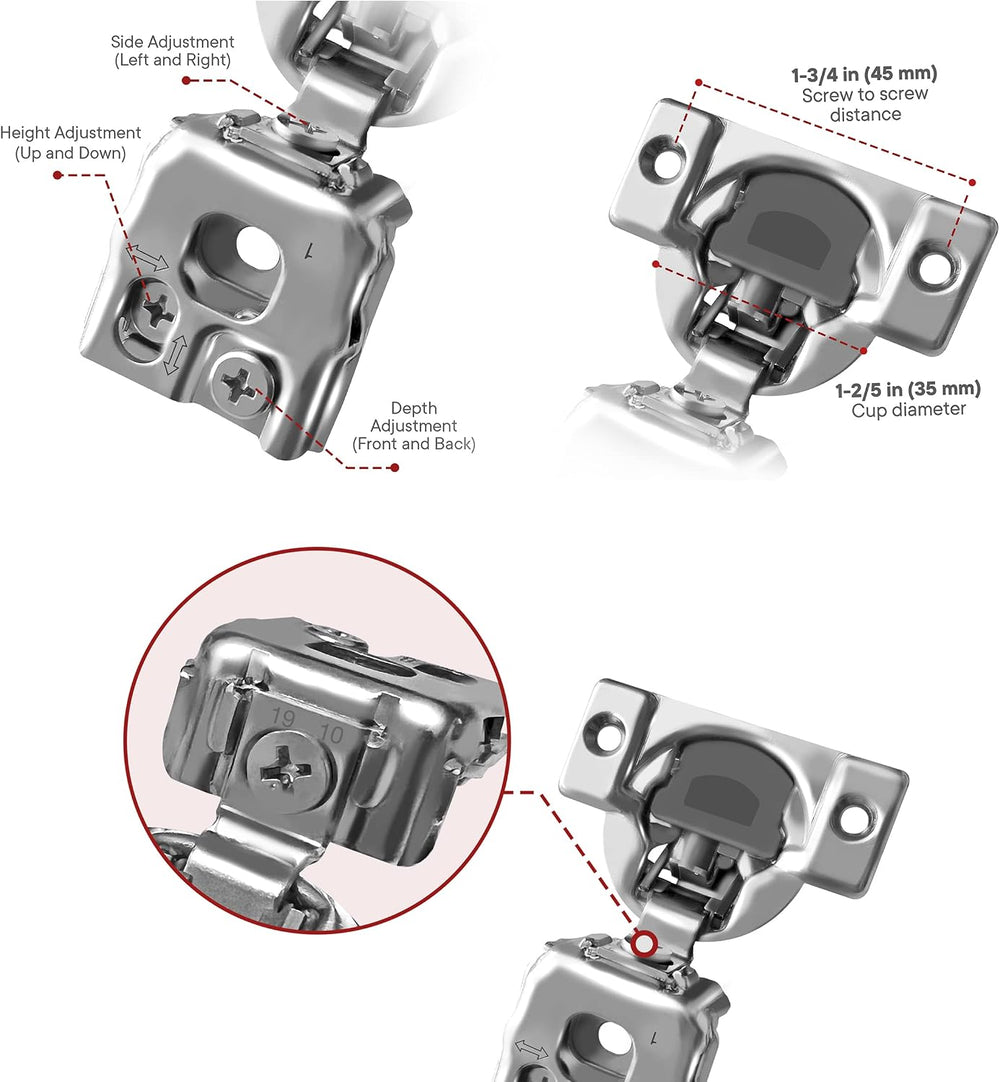Berta, 30-Pack 1" Overlay 105° Soft Close Face Frame Cabinet Hinges