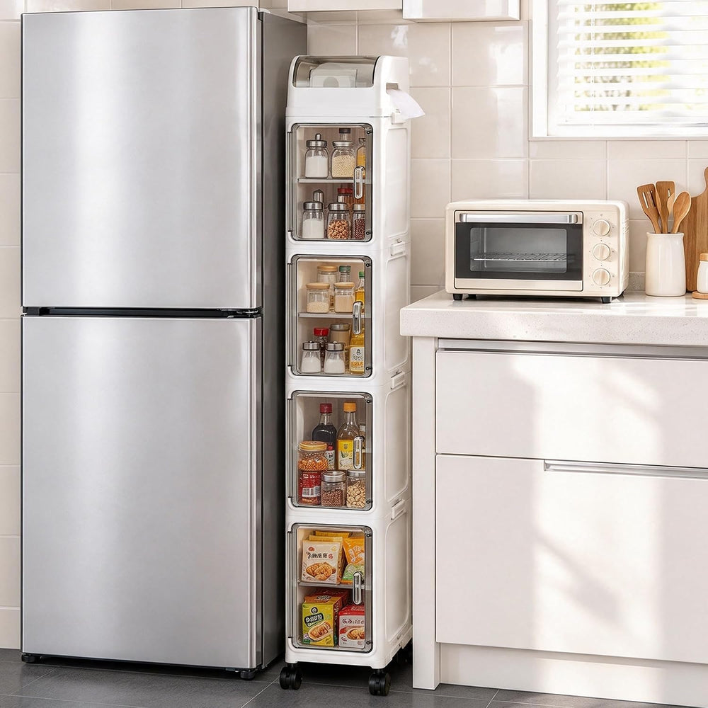 Slim Bathroom Storage Cabinet with Wheels, 5-Tier Narrow Organizer