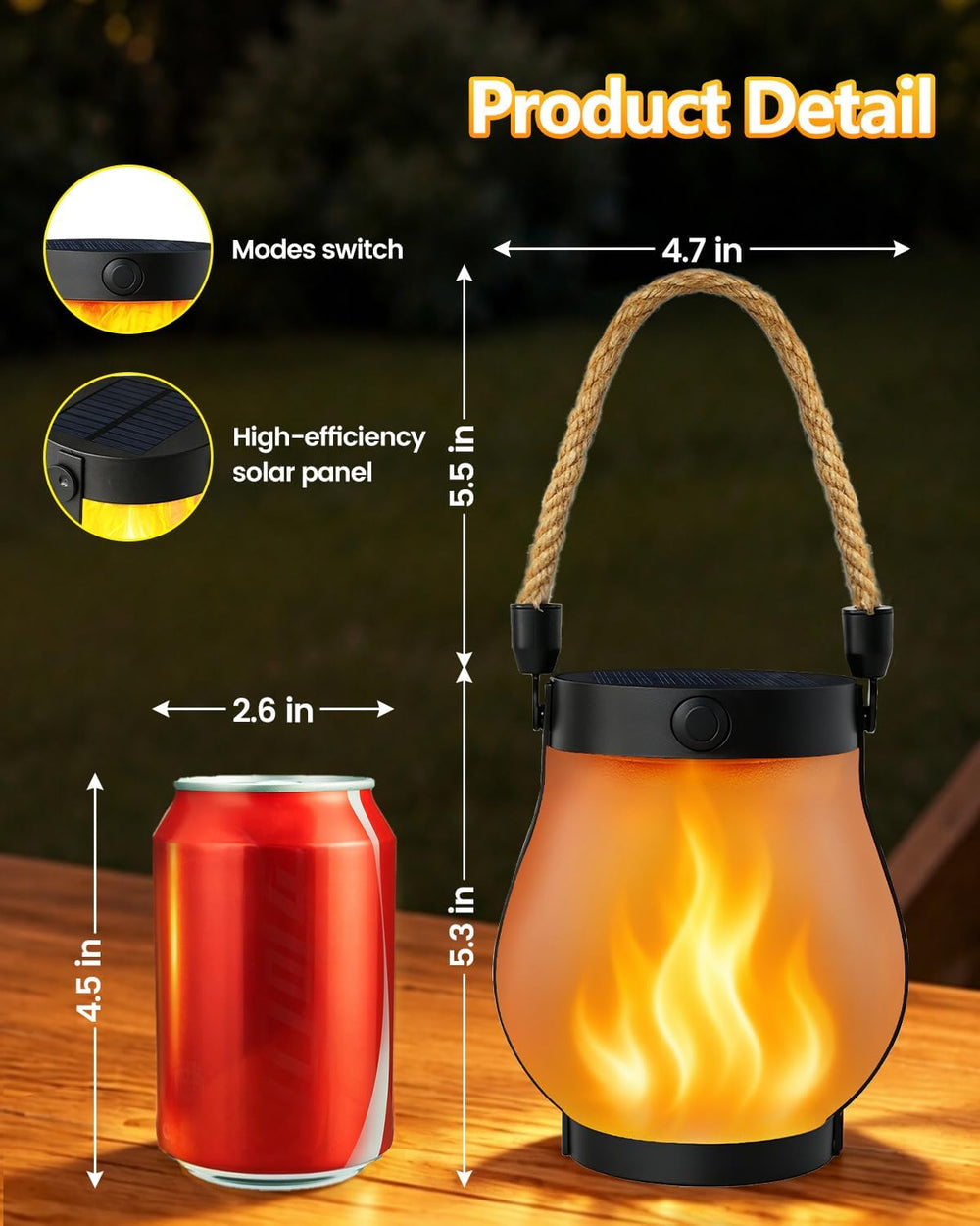 4 Pack Solar Lanterns Outdoor Waterproof, Solar Flame Lanterns with 2 Modes