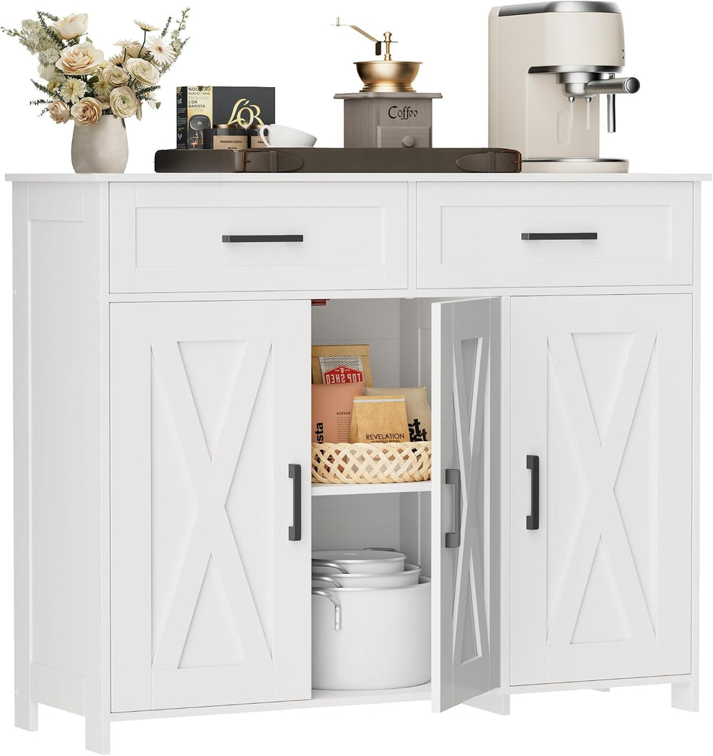 Homhedy Coffee Bar Storage Cabinet with Drawers, Kitchen Buffet Cabinet