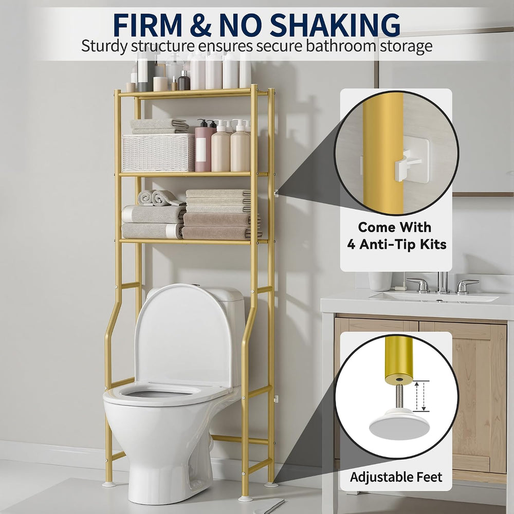 3-Tier Over Toilet Storage, Anti-Wobble, Gold