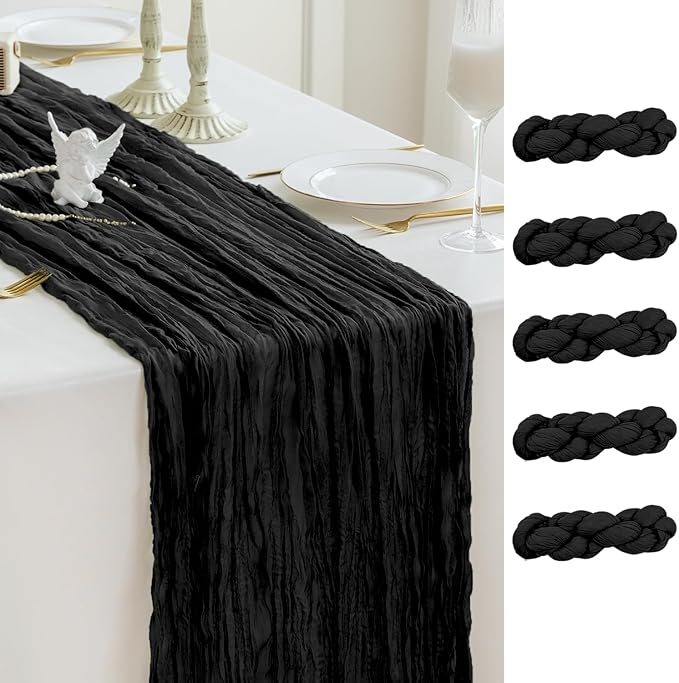 Sioloc Black Cheesecloth Table Runner Fall Autumn Decor for Home 10ft Table C...