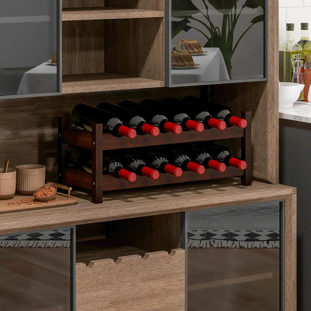 GIANTEX Bamboo Wine Rack, 2 Tier 12 Bottle Wine Storage Cabinet Shelf, Small ...