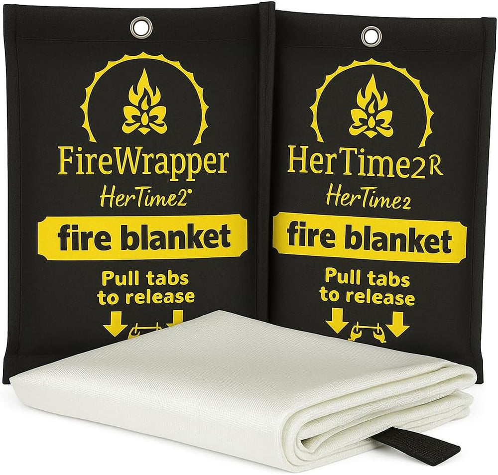 HerTime2 FireWrapper Emergency Fire Blanket 2-Pack – 900°C Flame Resistant, R...