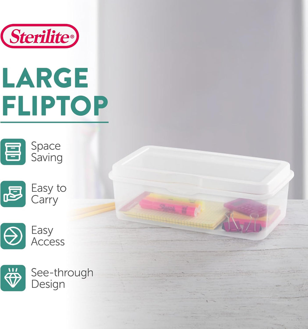 Sterilite Rectangular Large FlipTop, Clear Plastic Storage Box, 6-Pack