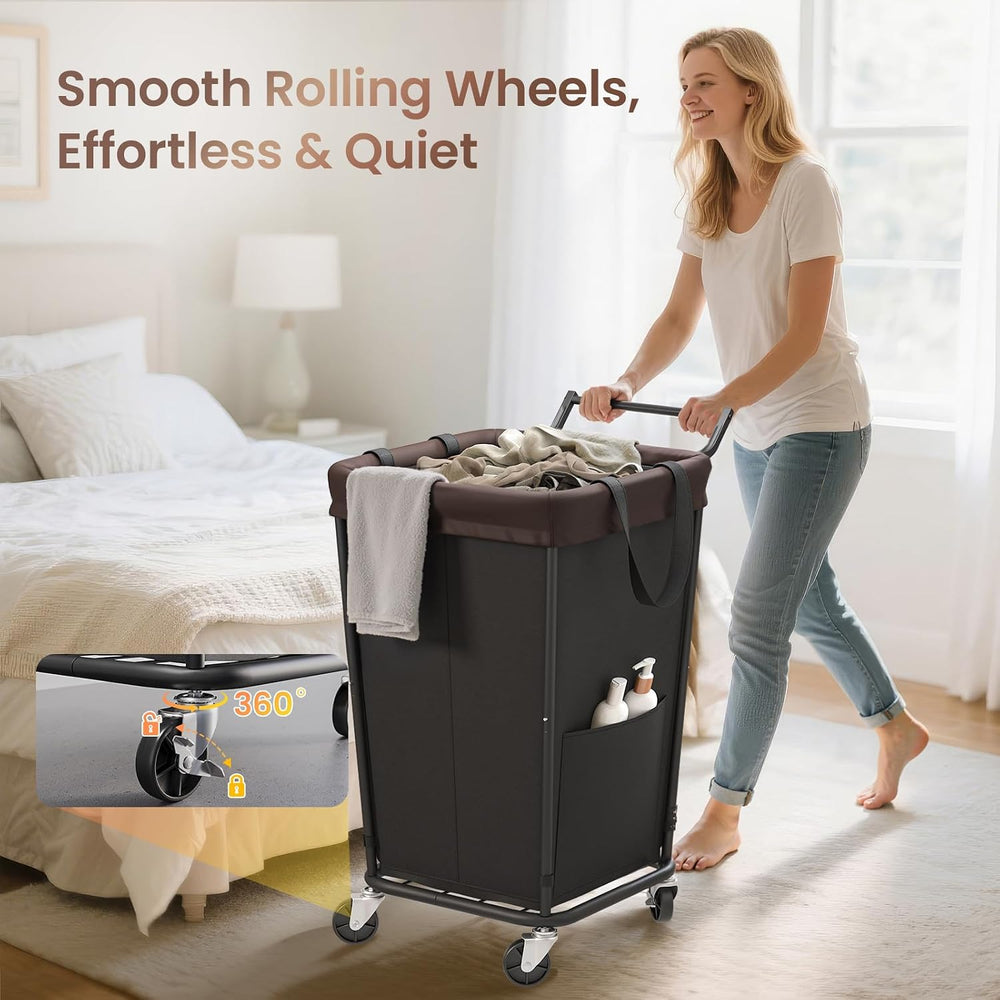 160L Laundry Hamper with Wheels and Handle, 2-Section Rolling Hamper for Laun...