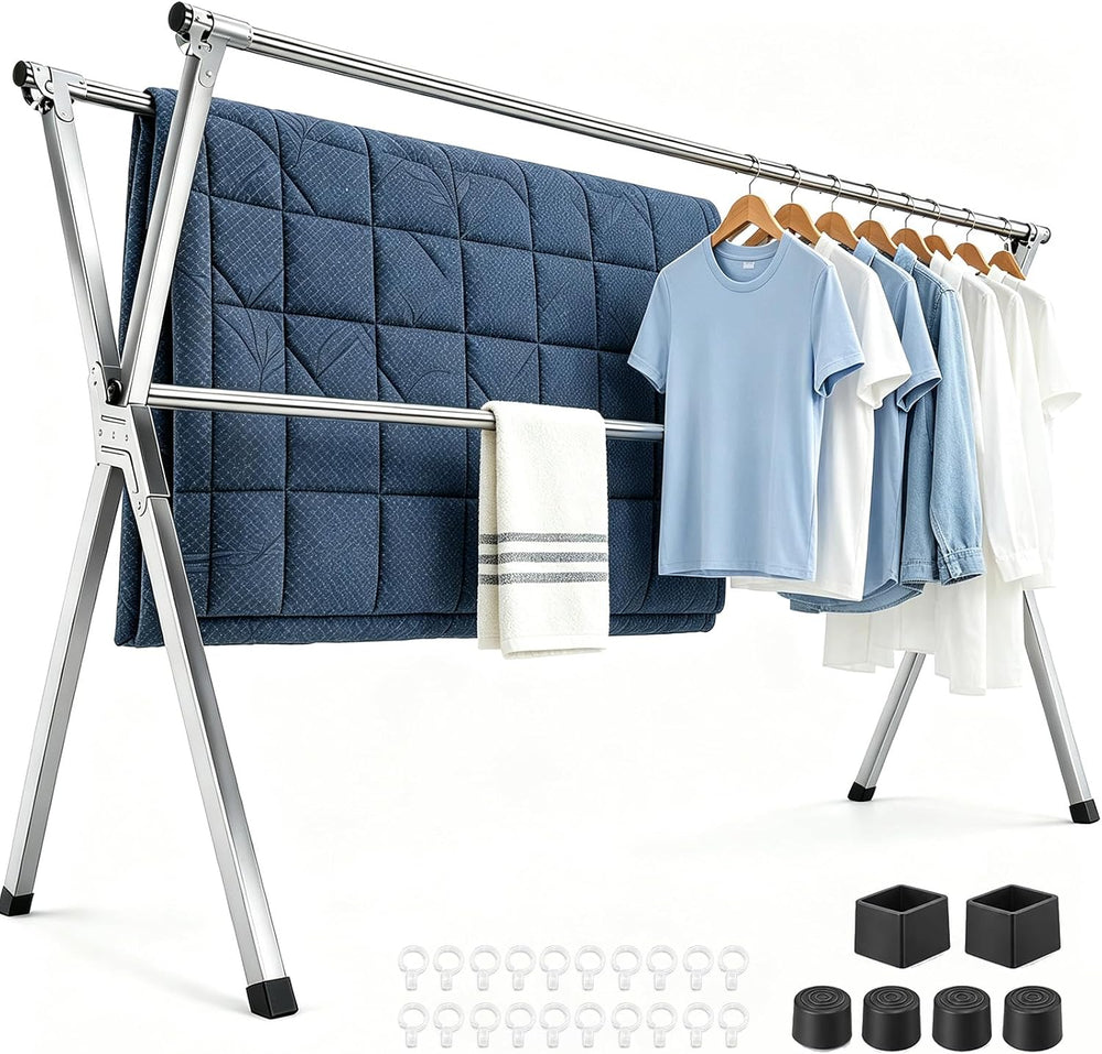 Clothes Drying Rack with 20 Hooks, Extendable for Indoor & Outdoor