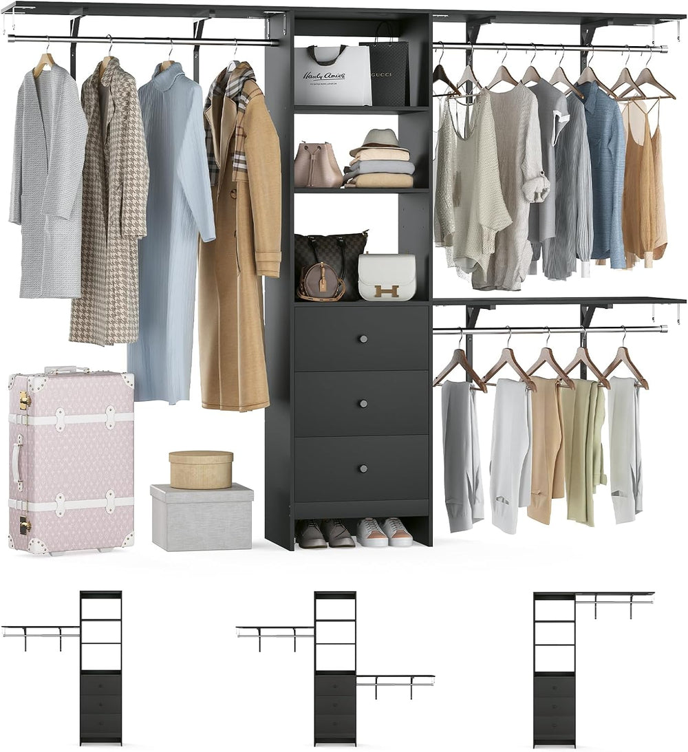 Closet Organizer - High Capacity Wardrobe Rack with 3 Drawers, Shelves & ...