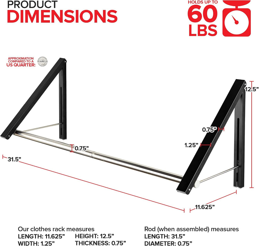 Double Foldable Clothing Rack w/ Extension Rod, Wall-Mounted Retractable Clot...