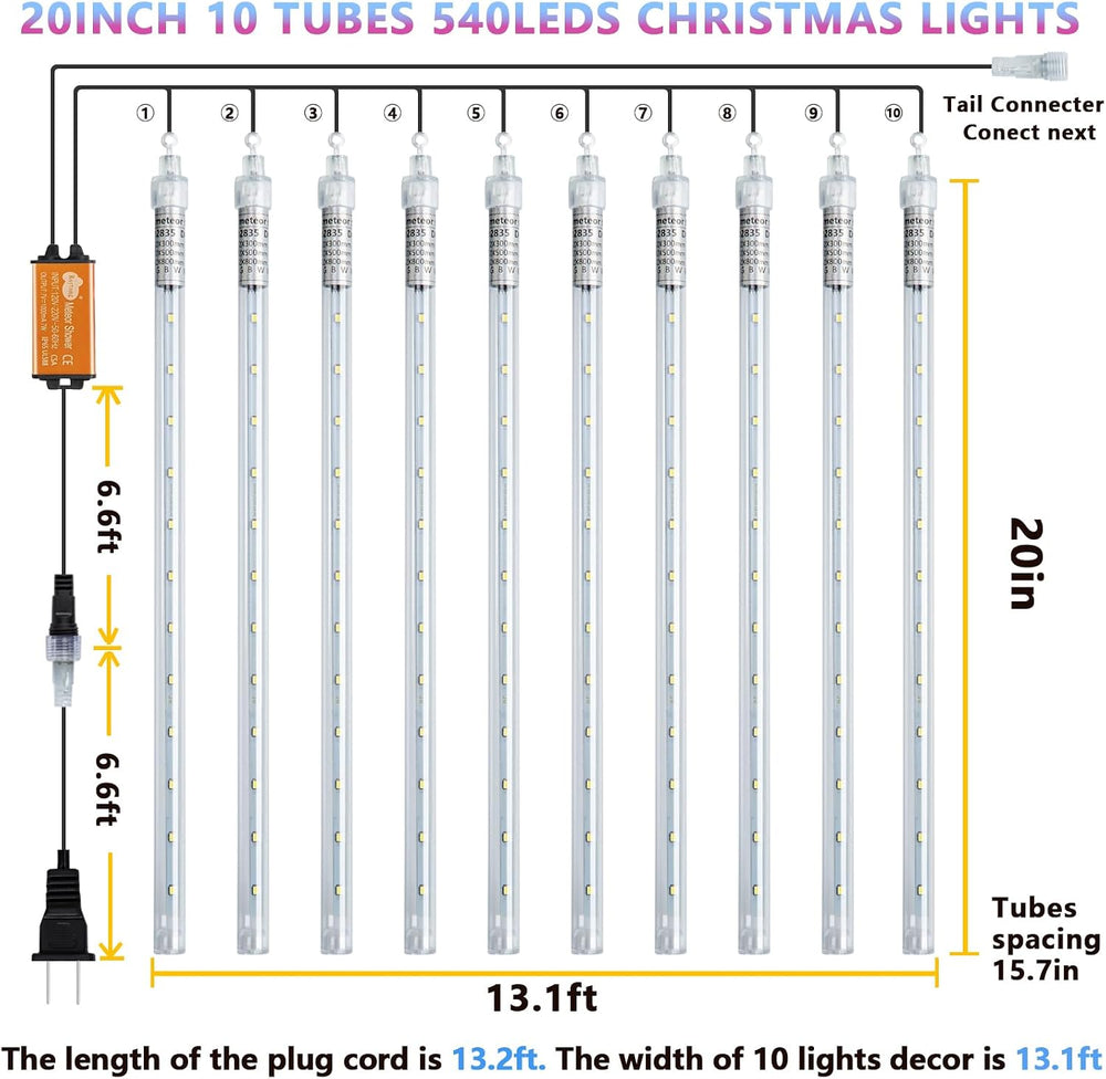 Purple Meteor Shower Lights, 10 Tube 540 LED 20 Inch Icicle Raindrop Lights f...