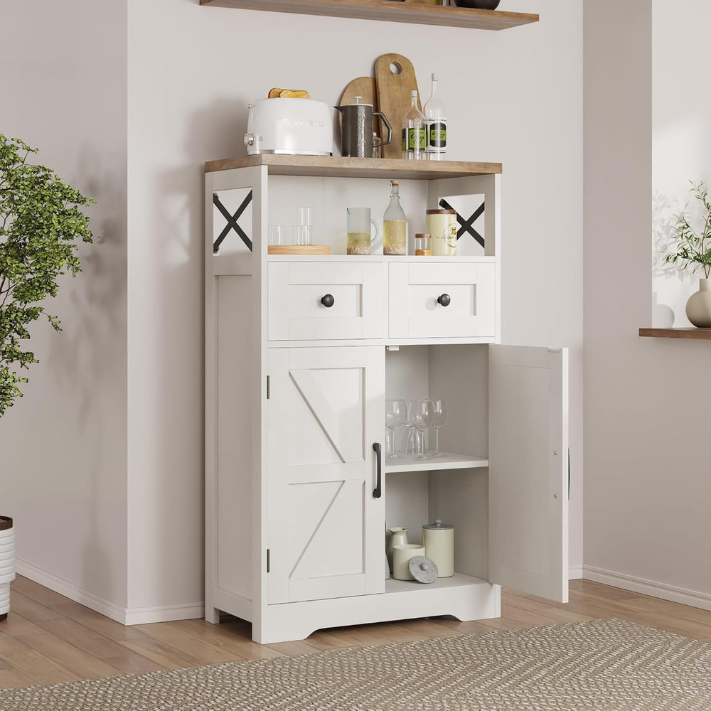 Farmhouse Storage Cabinet with Drawers, Small Kitchen Pantry Cabinet, White
