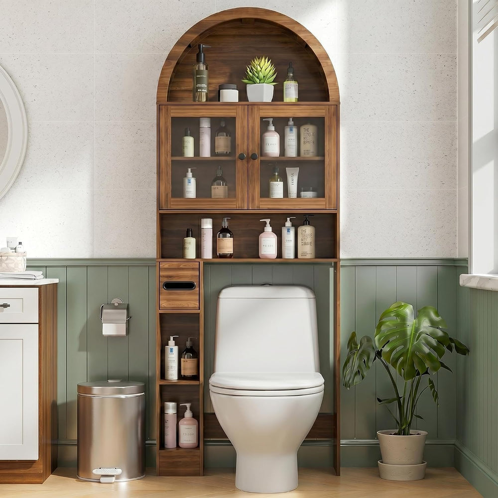 Arched Over The Toilet Storage Cabinet, Glass Door Bathroom Shelf Organizer