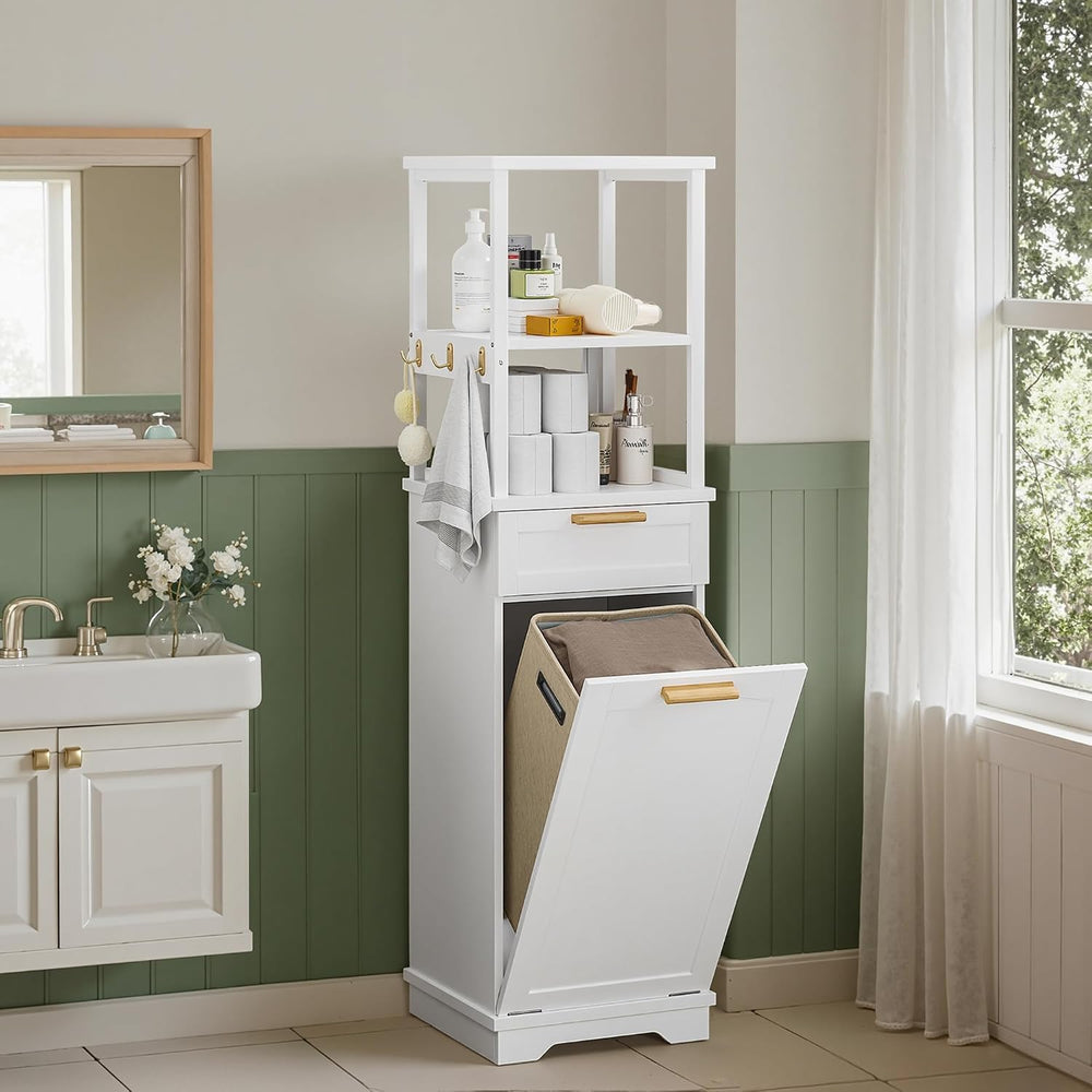 VECELO 53" Tilt Out Laundry Hamper, Tall Bathroom Cabinet with Hidden Re...