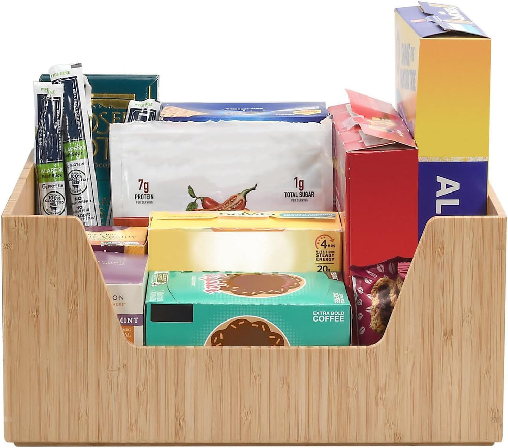 Bamboo Storage Box with Open Front Stackable Bin Organizer to use in closets,...