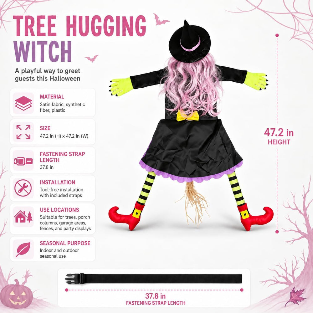 Halloween Decoration Outdoor, Tree Hugging Witch with Pink Hair