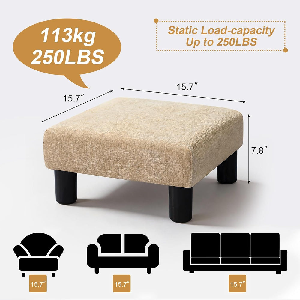 Joveco Small Foot Rest Stool Ottoman, 15" Fabric Square Footstool Uphols...