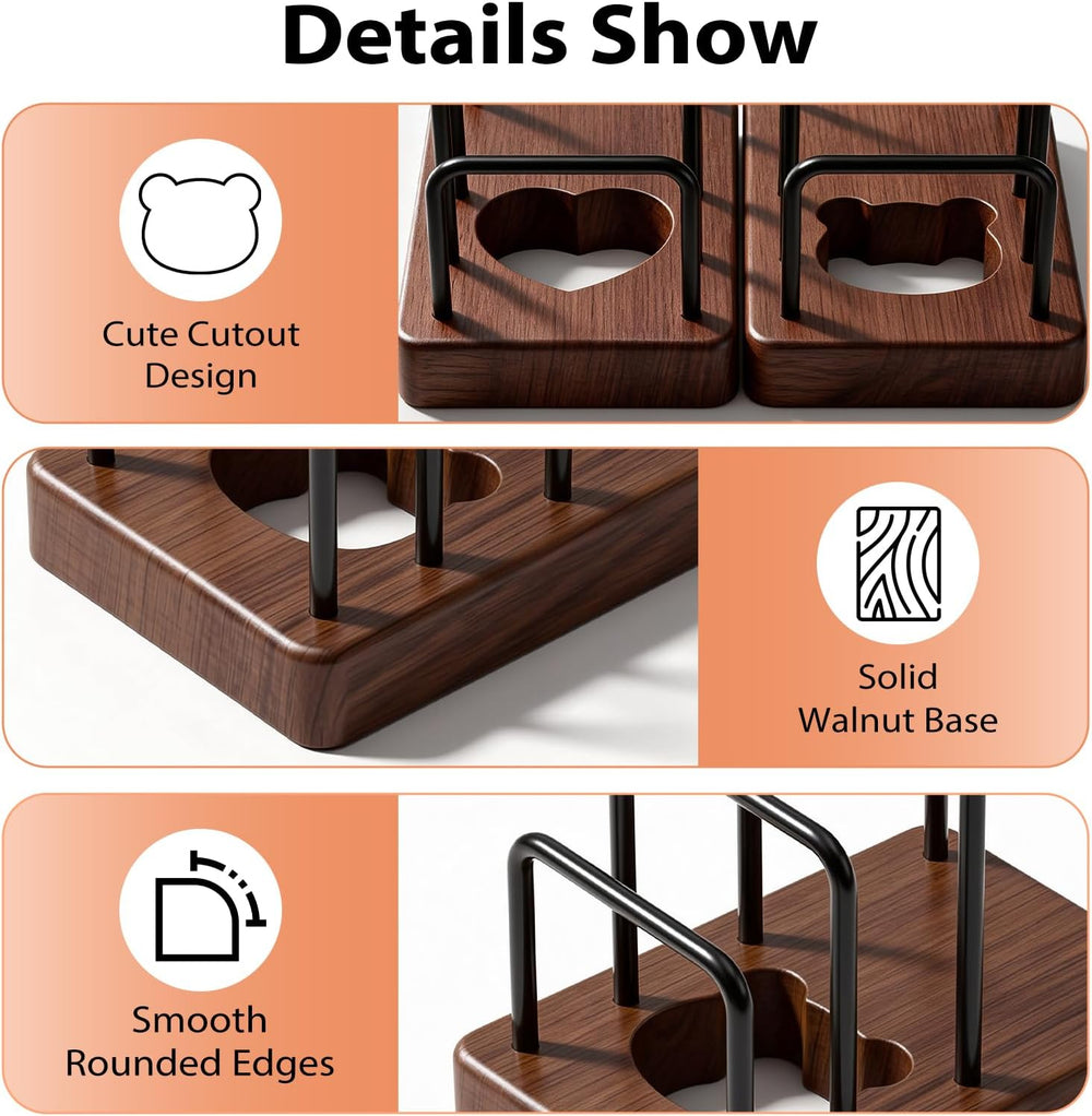 ENLOY 2 Pack Cutting Board Holder with Walnut Cute Bear and Heart Base