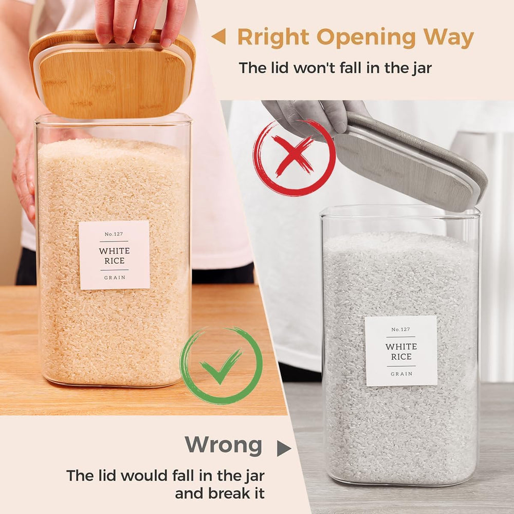 CZZGSM 2 Pack Square Glass Flour and Sugar Containers with 132 Kitchen Pantry...