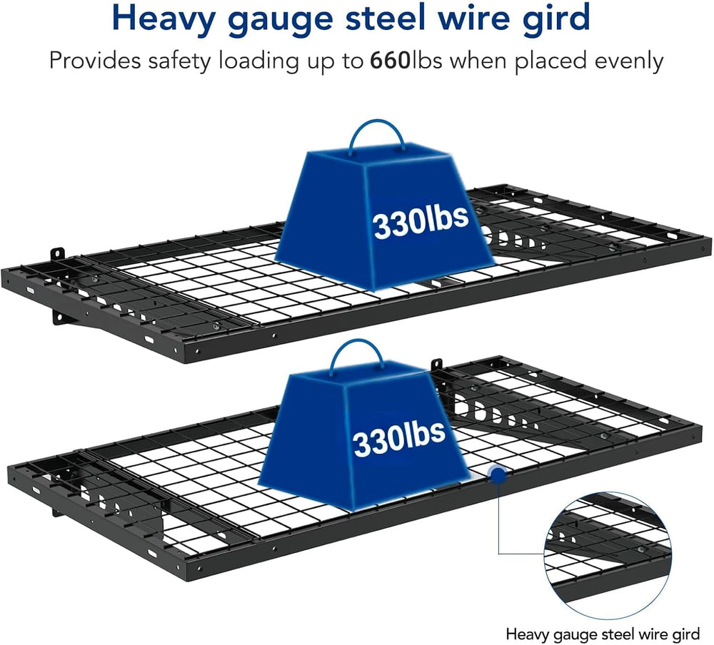 FLEXIMOUNTS 2x4ft Garage Storage, 2 Pack Garage Wall Shelving, Black