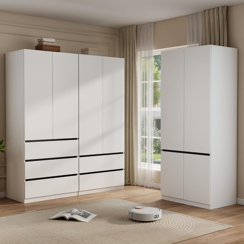 White Armoire Wardrobe Closet with 6 Drawers, 75" Tall x 95" Wide