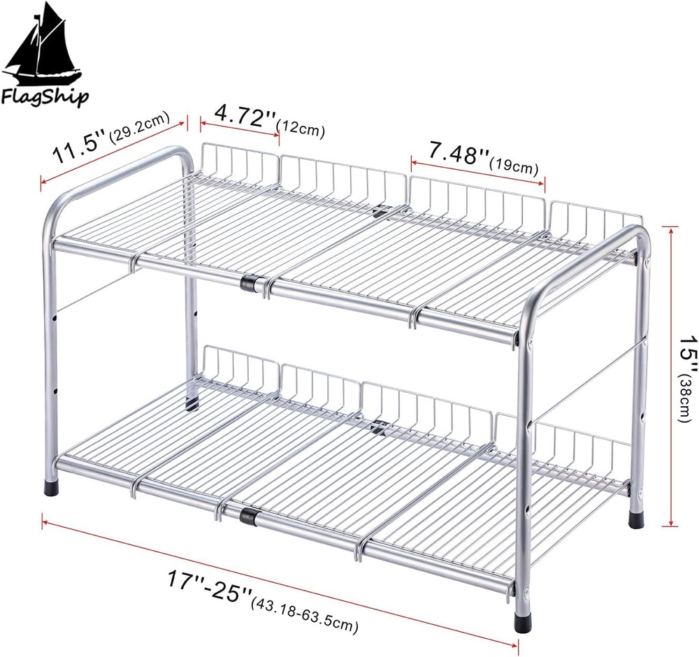 FlagShip 2 Tier Under Sink Organizers and Storage Rack Expandable Cabinet She...