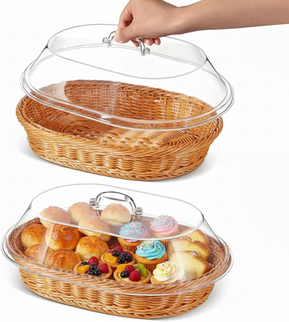 Hushee 2 Set Bread Basket with Lid,15.75 x 11.81 Inch