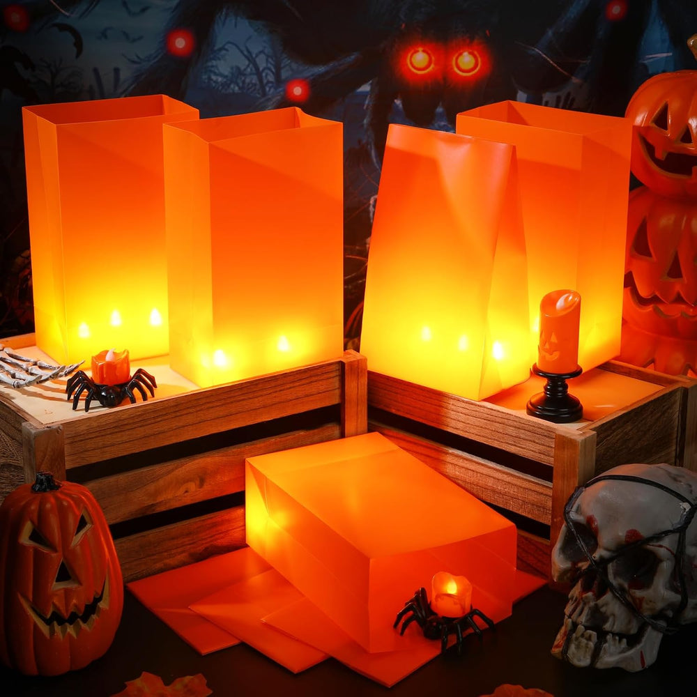 24 Pcs Halloween Plastic Luminaria Bags Orange Candle Lantern Bag