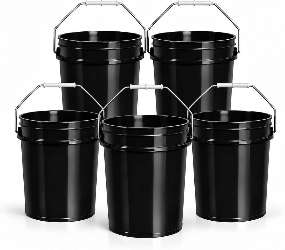 MKS Plastics Black 5-Gallon Heavy-Duty Bucket, No Lid Included, 5-Pack