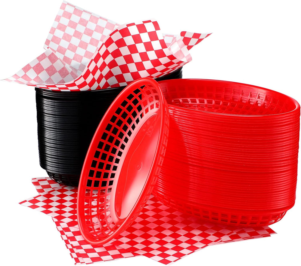 Potchen 80 Pcs Plastic Fast Food Basket with 200 Liners for Serving Hot Dog B...