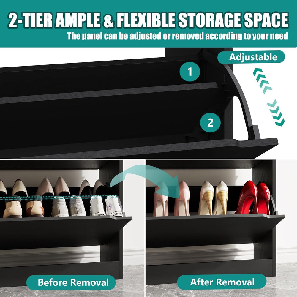 Xixini Shoe Storage Cabinet for Entryway with 6 Flip Drawers, Sturdy Wood Hid...