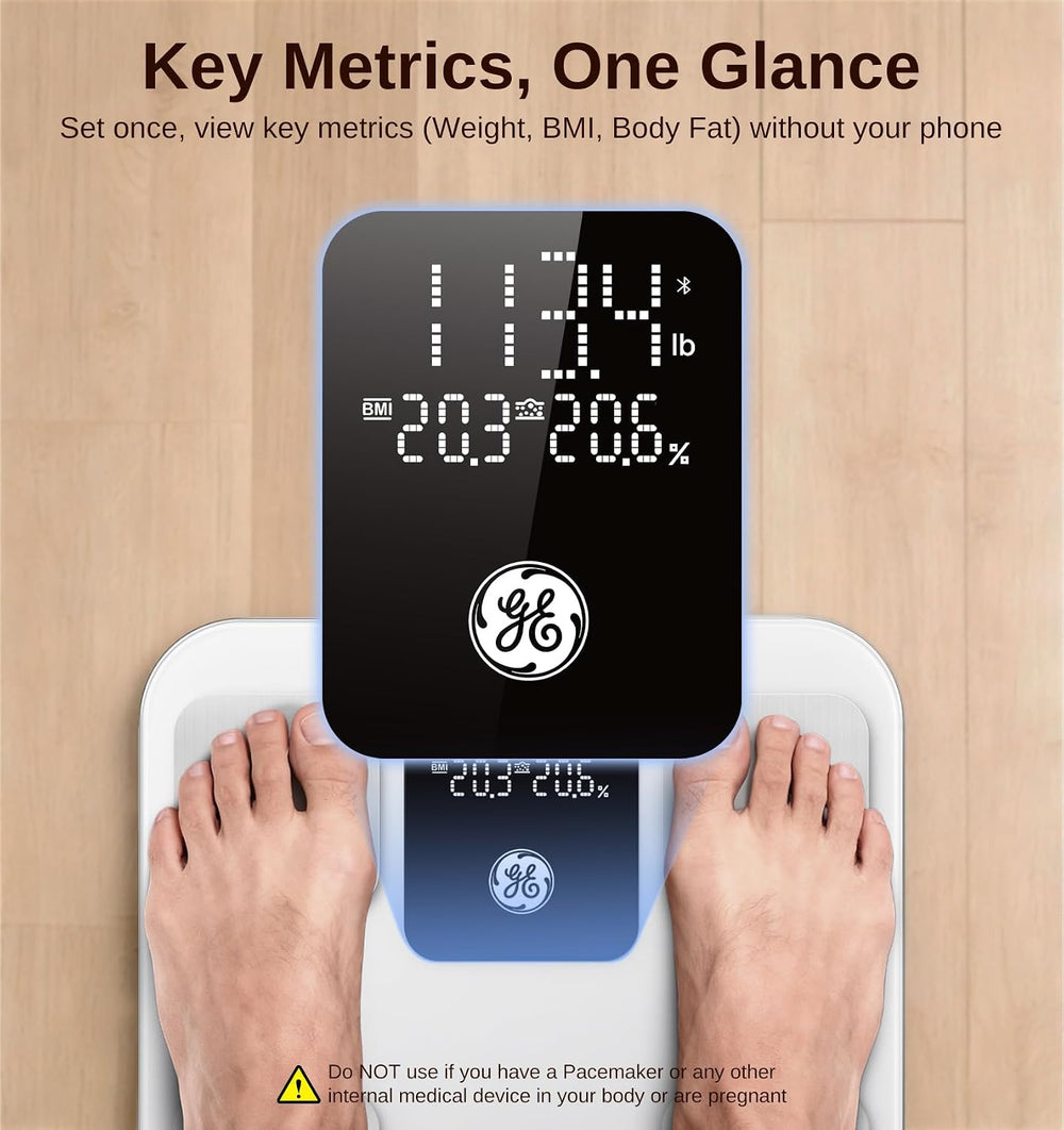 GE Smart Scale for Body Weight: Body Fat, BMI, 3-in-1 LED Display, 11-inch