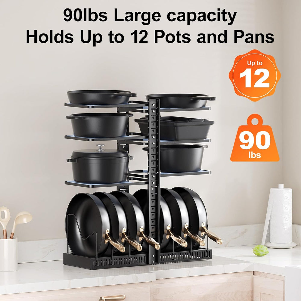 LAMU Pots and Pans Organizer under Cabinet, Kitchen Storage Rack, Black