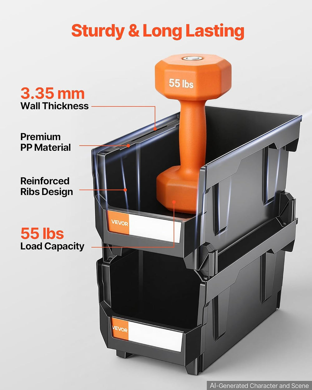 VEVOR Plastic Stackable Storage Bins, 14.8 x 8.5 x 7.1 inch (12 Pack), Plasti...