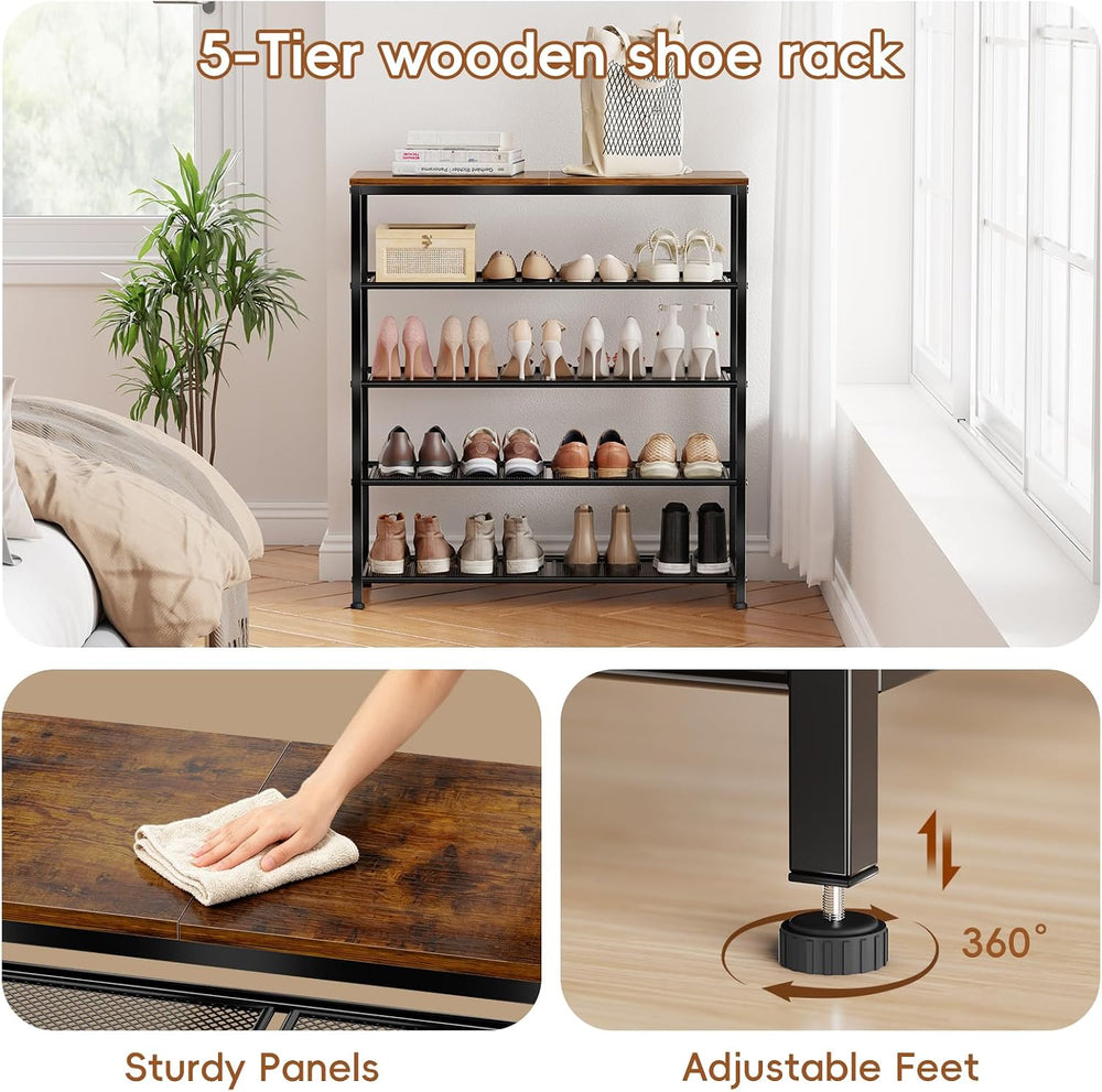 5 Tier Metal Shoe Rack for Entryway, 31" Wide Shoe Storage Organizer