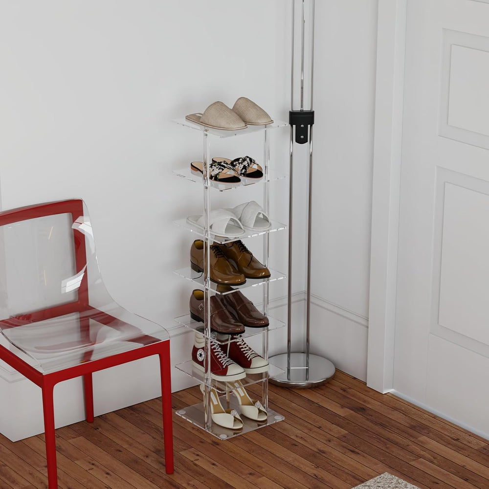 Aquiver Acrylic Vertical Shoe Rack - Free Standing Shoe Rack 7 Tier Shoe Stor...