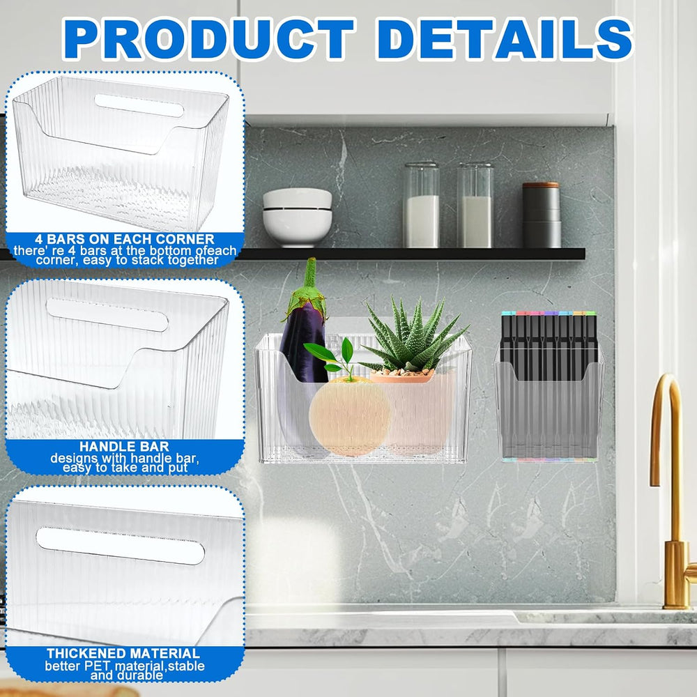 8 Pcs Storage Organizer Bins - Wall Mounted Basket in 2 Sizes, Clear Cabinet ...