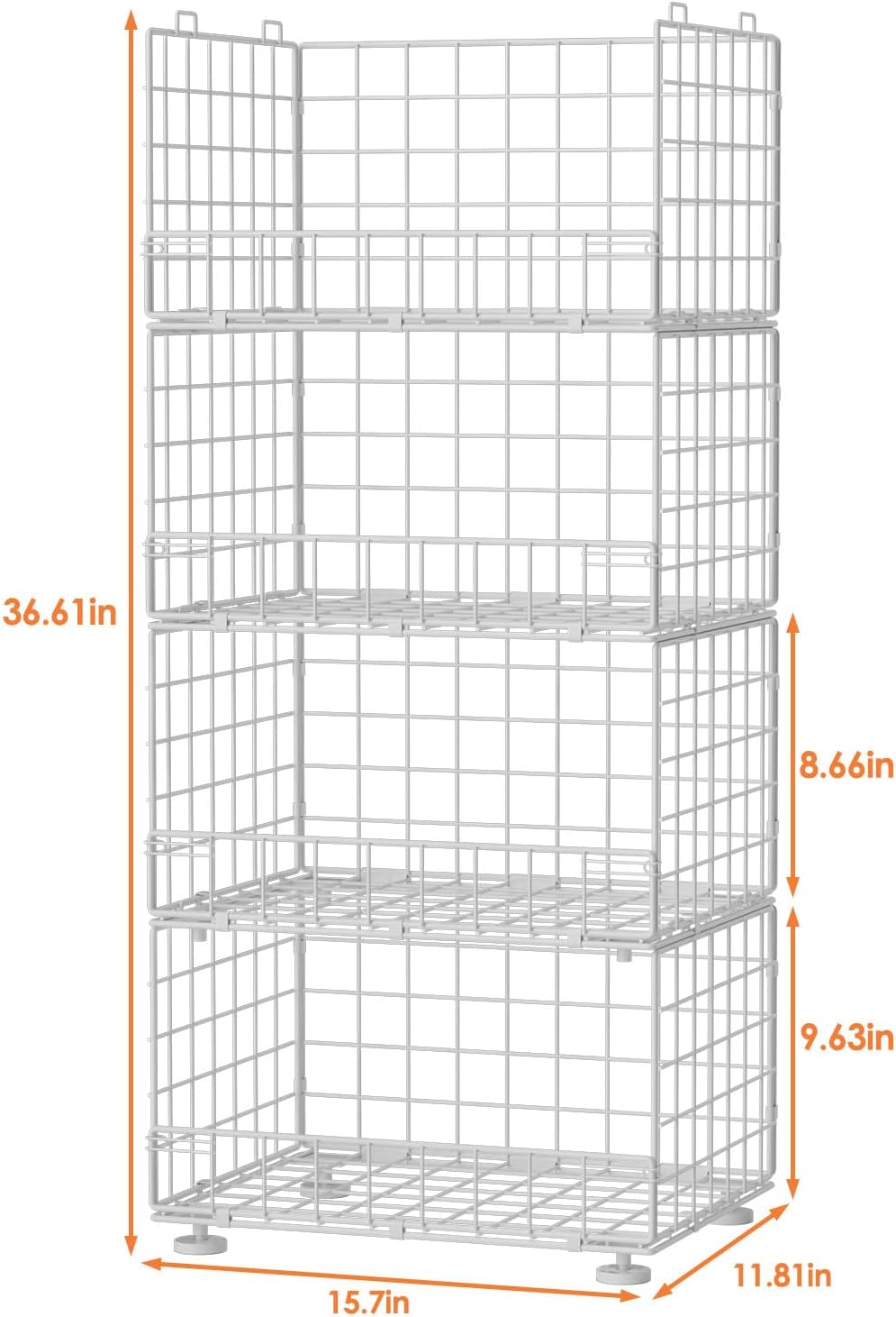 4-Tier Stackable Closet Organizers with Adjustable Feet, Foldable Closet Shel...