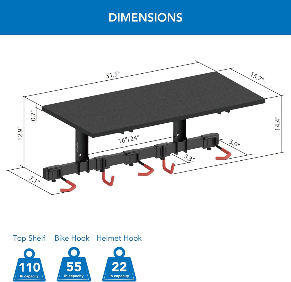 Mount-It! WheelsUp Bike Wall Mount with Shelf | Garage Storage Rack for 3 Bik...