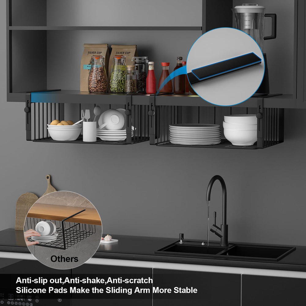 2Pack Under Shelf Basket Storage,Adjustable Hanging,Black