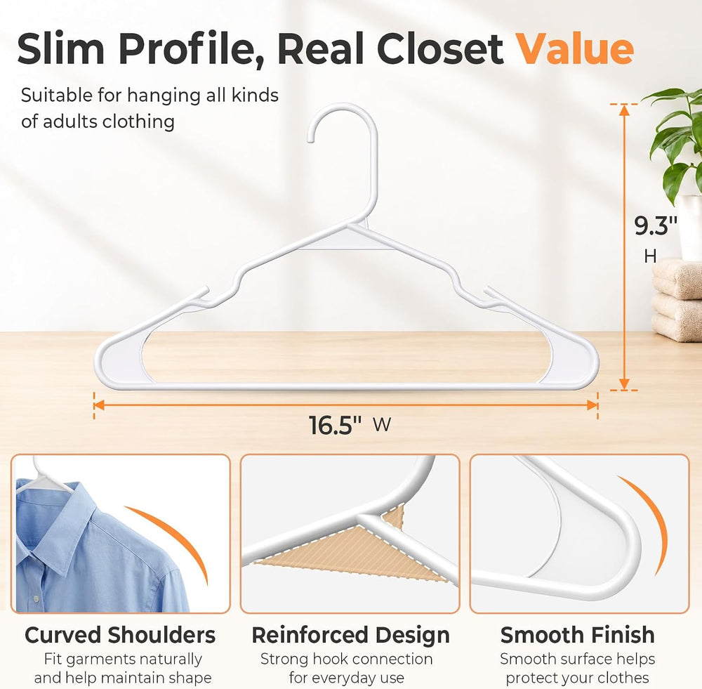 HOUSE DAY White Plastic Hangers 100 Pack, Slim Space Saving Clothes Hangers
