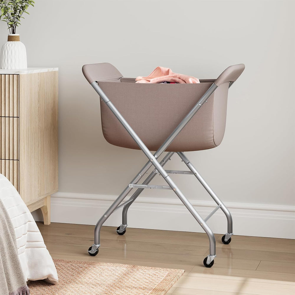 ELYKEN Laundry Basket with Wheels, Collapsible Laundry Hamper, Camel Brown