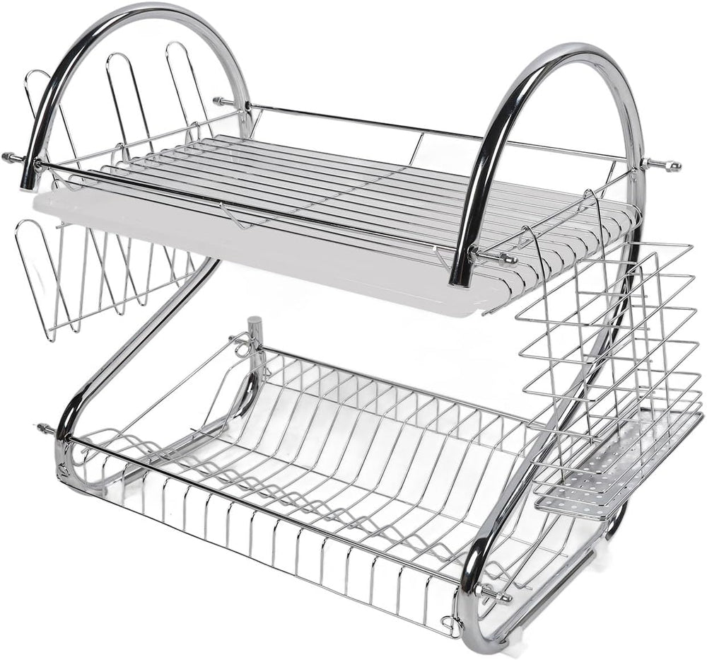 Ymiko Dish Rack 2 Tier Bowl Dish Drainer Organized Kitchen Drying Rack for Ti...