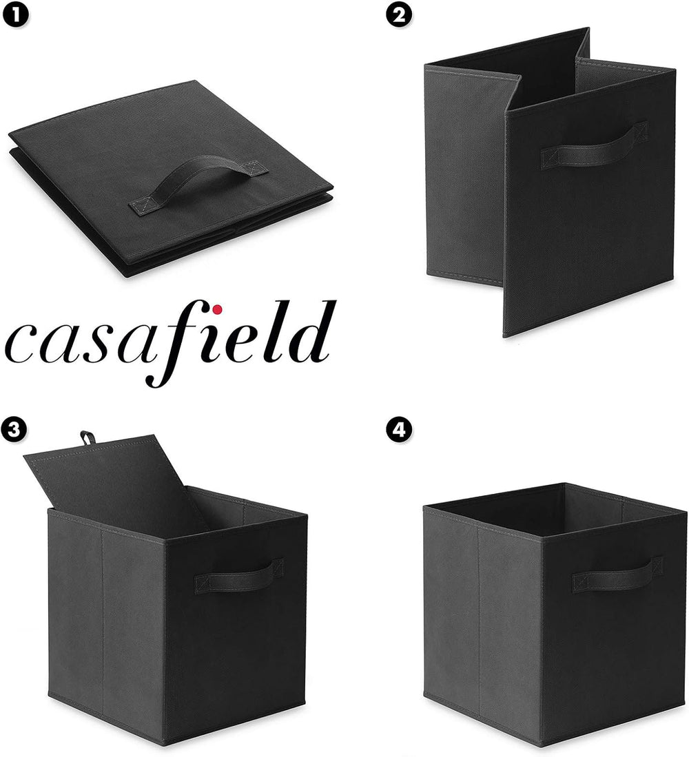 Casafield Set of 12 Collapsible Fabric Cube Storage Bins, Black - 11" Fo...
