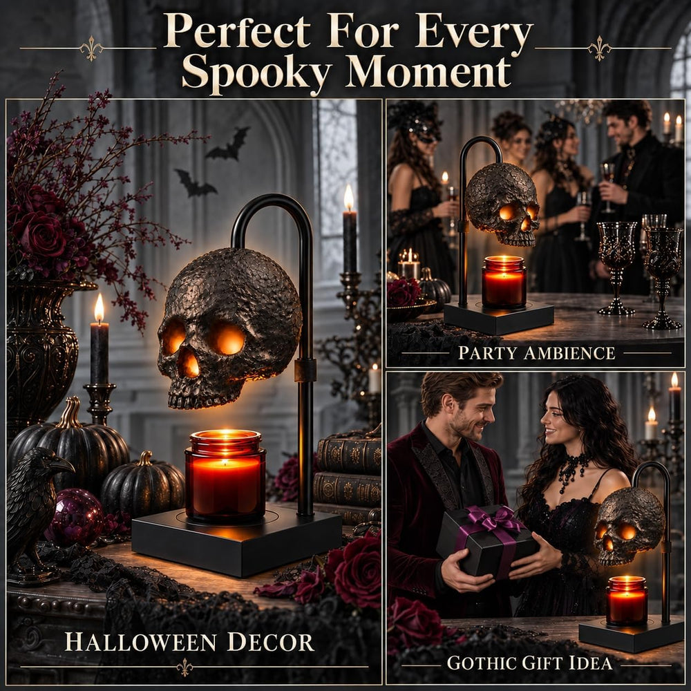 Skull Candle Warmer Lamp with Timer for Gothic Decor, Halloween Home Decor
